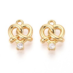 Настоящее золото 18K Латунные микро проложить кубического циркония подвески, крендельки-очарования, долговечный, без никеля , реальный 18 k позолоченный, 13x9.5x3 мм, отверстие : 1.4 мм