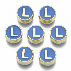 Letter L Бисера эмали сплава, без кадмия, без никеля и без свинца, плоский круглый с начальными буквами, золотой свет, letter.l, 8x4 мм, отверстие : 1.5 мм