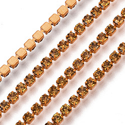 Topaz Electrophoresis Iron Rhinestone Strass Chains, Rhinestone Cup Chains, with Spool, Topaz, SS6.5, 2~2.1mm, about 10yards/roll