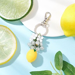 Белый Брелки из непрозрачной смолы и окрашенного распылением стекла с эффектом кракле, с железными разрезными брелоками, лимон, платина, белые, 106 мм
