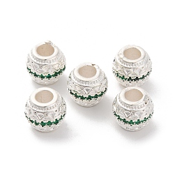 Зеленый Латунные микро проложить кубического циркония бусы, долговечный, круглые, зелёные, 7.5x7 мм, отверстие : 3 мм