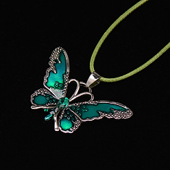 Светлый Морско-зеленый Ожерелья из вощеного шнура с подвеской в виде бабочки из сплава эмали, платина, светло-зеленый, 17.72 дюйм (45 см)