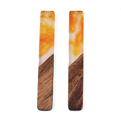 Коралловый Большие подвески из непрозрачной смолы и орехового дерева, прямоугольный шарм, коралл, 51.5x7.5x3 мм, отверстие : 1.8 мм