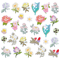 (52) Непрозрачная лаванда 28 шт. 14 стили вышитая нашивка с цветочной тематикой, компьютеризированная вышивка тканью утюжок на / шить на заплатках, аксессуары для костюма, аппликация, разноцветные, 21~48x18~35x1.5~2 мм, 2 шт / стиль
