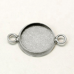 Platinum Brass Cabochon Connector Settings, Plain Edge Bezel Cups, Flat Round, Platinum, Tray: 12x1.5mm, 20x13.5mm, hole: 1.5mm