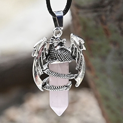 Quartz Rose Rose naturel pendentifs en quartz, Dragon, 17.72 pouce (45 cm)