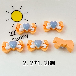 Orange Opaque Resin Decoden Cabochons, Bowknot with Heart, Orange, 12x22mm