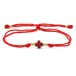 Красный Регулируемые браслеты с бусинами из латуни и акрила., украшения из волоконного шнура для женщин и мужчин, крестик, золотые, красные, 11.02 дюйм (28 см)