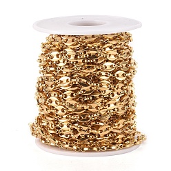 Golden Vacuum Plating 304 Stainless Steel Coffee Bean Chains, with Spool, Unwelded, Golden, Links: 6x3x1mm and 7.5x5x1.5mm, about 32.8 Feet(10m)/roll