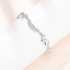 Платина Браслеты с бантом и полыми лунными звеньями из латуни с прозрачными кубическими цирконами, стойки покрытие, долговечный, без кадмия и без свинца, платина, 6-3/4 дюйм (17.2 см)