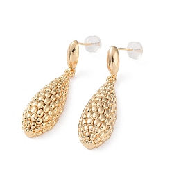 Golden Brass Teardrop Dangle Stud Earrings, with 925 Sterling Silver Pins for Women, Golden, 40x11mm