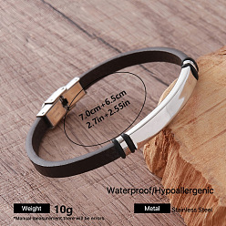 Stainless Steel Color Vintage 304 Stainless Steel Men's Braided PU Leather Bracelets with Metal Clasps, Black, Stainless Steel Color, Inner Diameter: 2.76 inch(7cm)