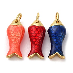 (52) Непрозрачная лаванда Латунь эмаль подвески, рыбы прелести, стойки покрытие, долговечный, без кадмия и без свинца, с целью перехода в кольце, реальный 18 k позолоченный, разноцветные, 16.5x8x6 мм, отверстие : 3 мм