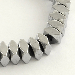 с Платиновым Покрытием Гальванизировать немагнитных синтетический гематит бисер пряди, граненые квадратные, с покрытием платиным, 6x6x3 мм, отверстие : 1 мм, около 129 шт / нитка, 15.7 дюйм