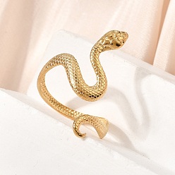 Золотой 304 открытые кольца манжеты из нержавеющей стали, змея, золотые, 27.5 мм, внутренний диаметр: 18 мм