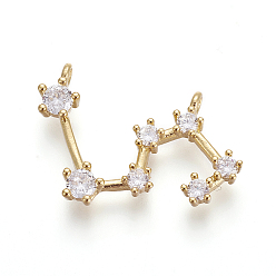 Лео Латунные микро проложить кубического циркония подвески, двенадцать созвездий, золотые, Лев, 15~16x25x3 мм, отверстие : 1.5 мм