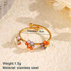 Разноцветный Цветок 304 нержавеющая сталь с кубическим цирконием манжетные кольца для женщин, золотые, красочный, внутренний диаметр: 18 мм