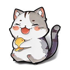 Серый Эмалевые значки в виде кошки с птицей, булавки для лацканов из сплава для одежды рюкзака, серые, 33x30 мм