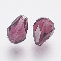 Purple Imitation Austrian Crystal Beads, Grade AAA, Faceted, Drop, Purple, 6x8mm, Hole: 0.7~0.9mm