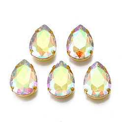 Шампанско-Желтый Шить на горный хрусталь, многожильных ссылки, стекло горный хрусталь, с позолотой 201 зубцы из нержавеющей стали, аксессуары для одежды, граненые, слеза, шампанское желтый, 18x13x6.5 мм, отверстие : 1 мм