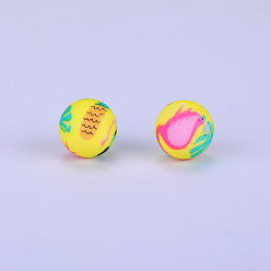 Yellow Printed Round Silicone Focal Beads, Yellow, 15x15mm, Hole: 2mm