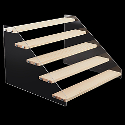 Цвет Древесины 5-ярусные акриловые подставки для фигурок, Деревянный многоуровневый дисплей-органайзер ходер для минифигурок модели игрушек, полка для кукол в виде лестницы, с точечными наклейками или клейкой лентой (отправьте один из них случайным образом), деревесиные, 30.5x27x20 см