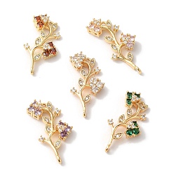 (52) Непрозрачная лаванда Латунные микро проложить кубического циркония подвески, без никеля , со стеклом, цветок, золотые, разноцветные, 26.5x14x6 мм, отверстие : 1.4 мм