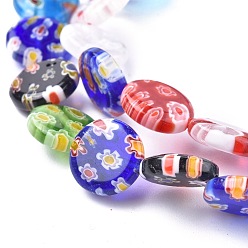 Mixed Color Flat Round Handmade Millefiori Glass Beads Strands, Mixed Color, 12x3.5mm, Hole: 0.5mm, about 32pcs/strand, 14.1 inch