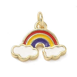 Real 14K Gold Plated Brass Pendants, with Enamel, Rainbow Charms, Real 14K Gold Plated, 9.5x12.5x2mm, Hole: 2.5mm