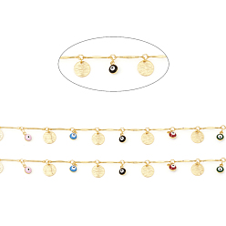 Разноцветный Латунные бар шарнирные цепи, с эмалью, долговечный, пайки, с катушкой, глаз и плоский круглый, реальный 18 k позолоченный, красочный, ссылка: 13x2x1 mm, глаза: 7x5x4 мм, плоско-круглые: 6x0.2 mm, около 32.8 футов (10 м) / рулон