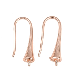 Rose Gold Rack Plating Brass Earring Hooks, for Half Drilled Beads, Long-Lasting Plated, Rose Gold, 21mm, Pin: 0.9mm