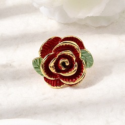 Темно-Красный 304 эмалированные перстни из нержавеющей стали для женщин, цветок розы, золотые, темно-красный, 24x27.5 мм, 18 мм