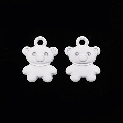 White Spray Painted Alloy Charms, Cadmium Free & Lead Free, Bear, White, 14x10x2mm, Hole: 1.6mm