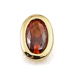 Red Brass Pave Cubic Zirconia Cabochons, Oval, Faceted, Pointed Back, Rack Plating, Long-Lasting Plated, Cadmium Free & Lead Free, Real 18K Gold Plated, Red, 6.5x4.5x2mm