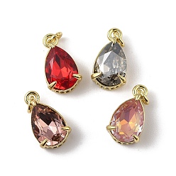 (52) Непрозрачная лаванда Подвески из латуни с кубическим цирконием и стеклянным кристаллом, слеза, реальный 18 k позолоченный, стойки покрытие, долговечный, без свинца и без кадмия, с целью перехода в кольце, разноцветные, 14x8x6.5 мм, отверстие : 2 мм