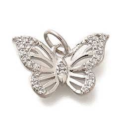 Платина Подвеска из латуни с микропаве из кубического циркония, долговечный, без свинца и без кадмия, бабочки прелести, с целью перехода в кольце, платина, 10x15.5x2.5 мм