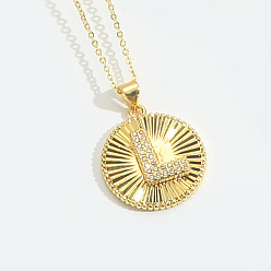 Letter L Латунные микро проложить кубического циркония ожерелья, плоские круглые с буквы, Письмо L, 17.72 дюйм (45 см)