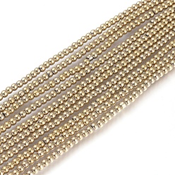 Light Gold Plated Electroplate Glass Beads Strands, Round, Full Plated, Light Gold Plated, 2mm, Hole: 0.6mm, about 180pcs/strand, 14.17 inch(36cm)