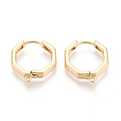 Настоящее золото 18K Латунная фурнитура для хооп серег, без кадмия, без никеля и без свинца, многоугольник, реальный 18 k позолоченный, 17.5x16x3 мм, отверстие : 1~1.2 мм, штифты : 1 мм