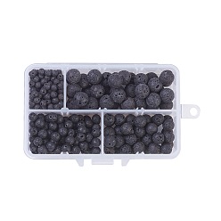 Schwarz Natürliche Lavasteinperlen, Runde, Schwarz, 4 mm, 6 mm, 8 mm, 10 mm, 350 Stück / Karton