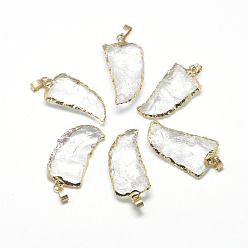 Quartz Crystal Natural Quartz Crystal Pendants, with Brass Findings, Golden, 40~65x15~25x5~15mm, Hole: 7x4mm