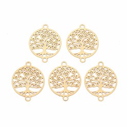 Настоящее золото 18K Покрытие стойки 201 подвески для разъемов из нержавеющей стали, гравированные металлические украшения, без никеля , дерево, реальный 18 k позолоченный, 18x14x0.4 мм, отверстие : 1.5 мм