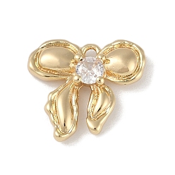 Золотой Латунные микропаве прозрачные подвески с фианитом, без кадмия, без никеля и без свинца, бантом, золотые, 14x15x3 мм, отверстие : 1.2 мм