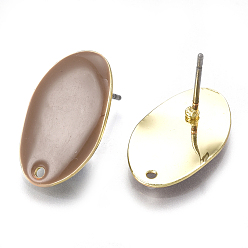 Camel Alloy Stud Earring Findings, with Loop, Enamel and Steel Pins, Oval, Light Gold, Camel, 18x11mm, Hole: 1.2mm, Pin: 0.7mm