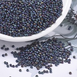 (RR401FR) Matte Black AB MIYUKI Round Rocailles Beads, Japanese Seed Beads, (RR401FR) Matte Black AB, 11/0, 2x1.3mm, Hole: 0.8mm, about 1100pcs/bottle, 10g/bottle