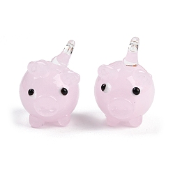 Pink Подвески лэмпворк ручной работы, свинья, розовые, 21~22x14.5~15x15~17.5 мм, отверстие : 2.5~3 мм