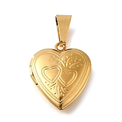 Real 20K Gold Plated 316 подвески из нержавеющей стали Locket, с 201 защелкивающимися дужками из нержавеющей стали, подвесками-рамками для фотографий из нержавеющей стали, ионное покрытие (ip), сердце, реальный 20 k позолоченный, 22.5x19.5x5.5 мм, отверстие : 6.5x3 мм, внутренний диаметр: 10.5x13 мм