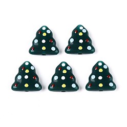 Темно-Зеленый Непрозрачные акриловые бусины, с эмалью, рождественская елка, темно-зеленый, 16.5x16.5x6 мм, отверстие : 2.2 мм