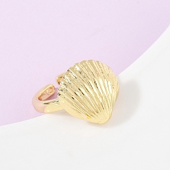 Shell Shape Латунные манжеты с океанской тематикой, реальный 18 k позолоченный, без кадмия, без никеля и без свинца, формы раковины, внутренний диаметр: регулируемый, оболочкой: 16x16 mm