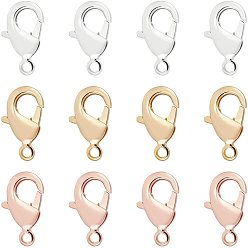 Real Gold Plated & Stainless Steel Color 30Pcs 3 Colors Brass Lobster Claw Clasps, Nickel Free, Real Gold Plated & Stainless Steel Color, 12x7x2.5mm, Hole: 1mm, 10pcs/color